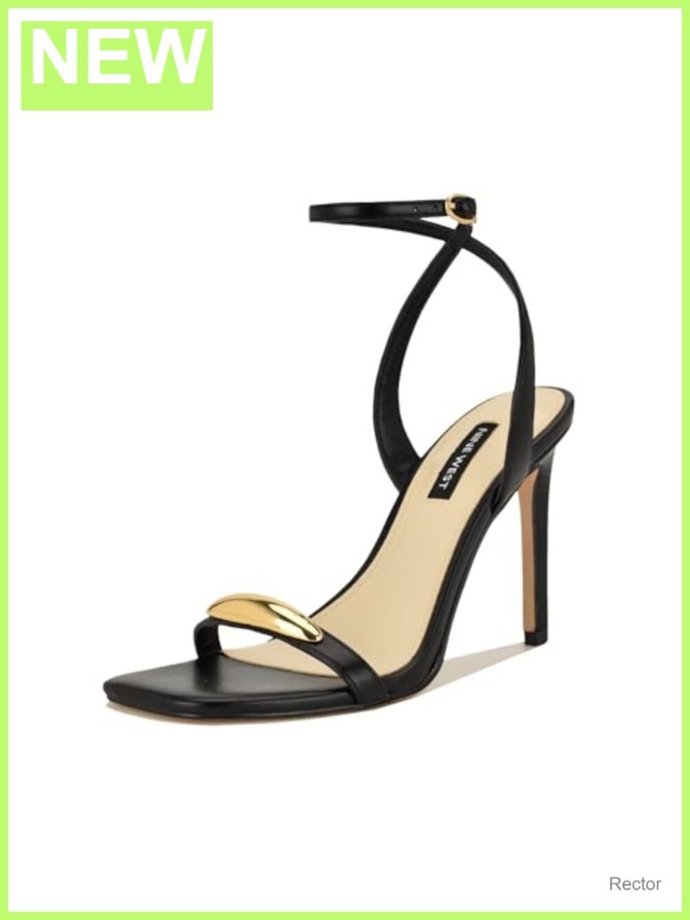 Nine West Props Heeled Sandals Faux Leather Stiletto Square Toe Ankle Strap